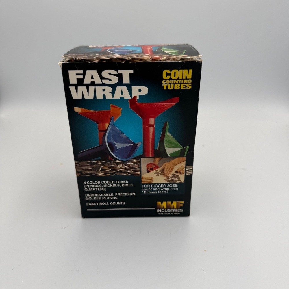 MMF Industries Fast Wrap Coin Counting Tubes 4 Color Coded Set 224000400 USA